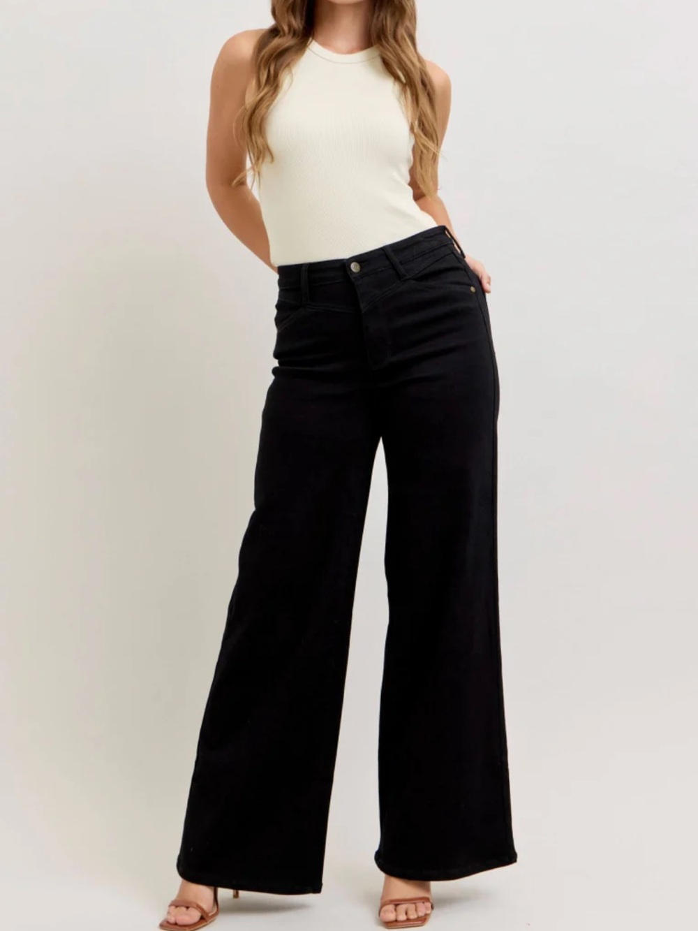 Judy Blue Retro Wide Black Gold High Rise Jeans Front Yoke Size 13/31 x 33
